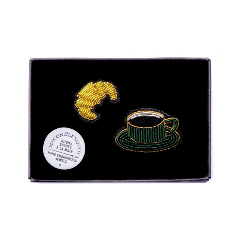 M&amp;L Coffee cup+Croissant Brooches